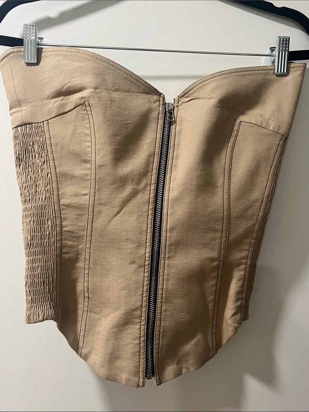 Zara Beige Strapless Corset Top with Front Zip